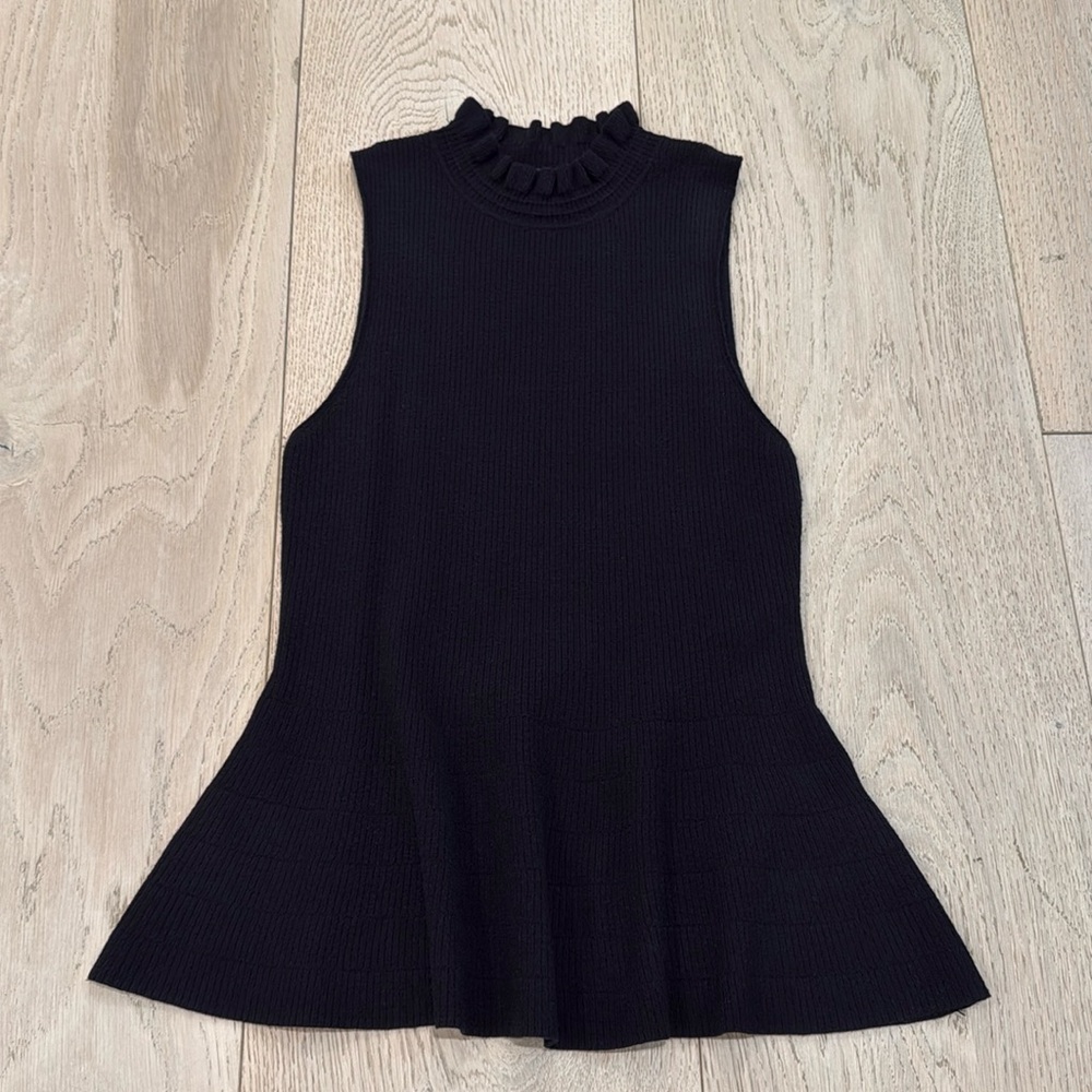 Express Ruffle Neck Peplum Sleeveless Sweater in Black Size Medium